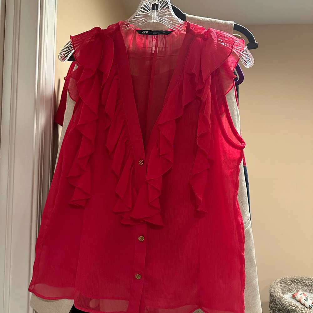 Zara Women's Vibrant deep pink Ruffle Blouse